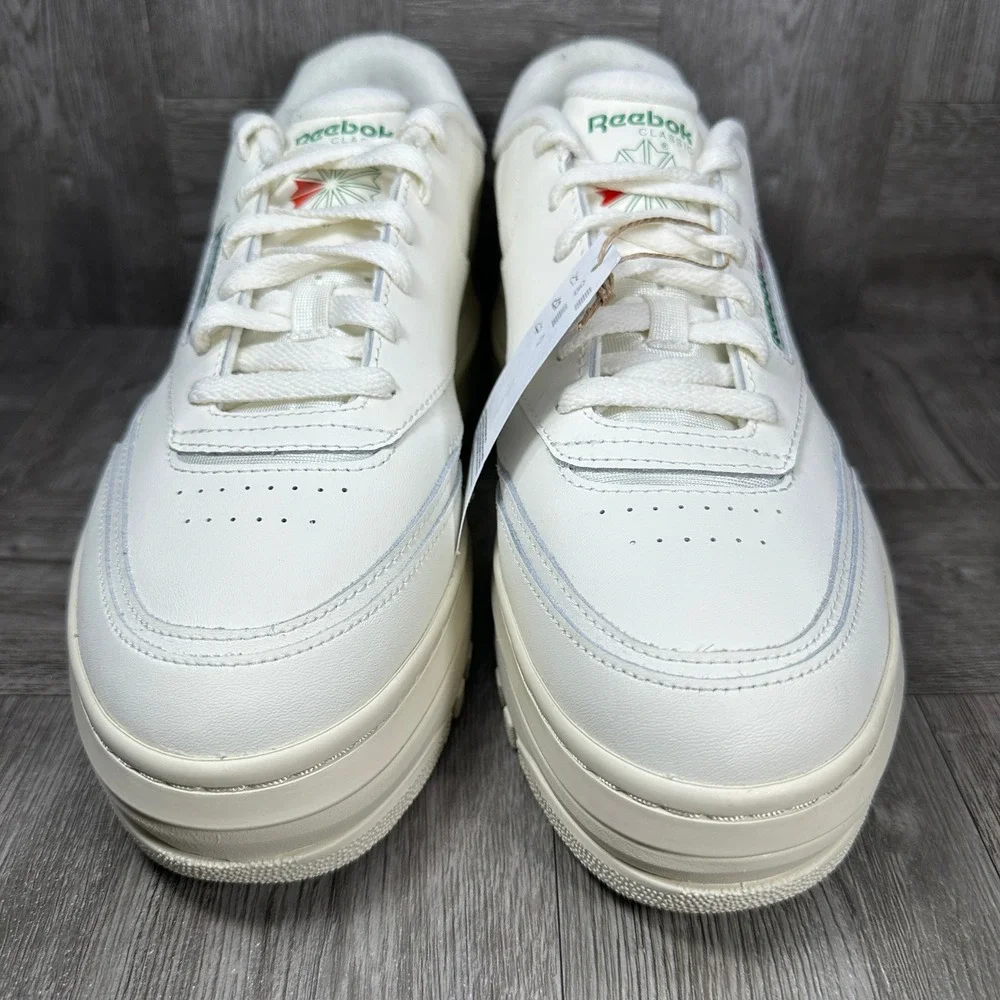 Reebok Club C Extra Women 11 Chalk White Green Platform Leather Chunky NEW
